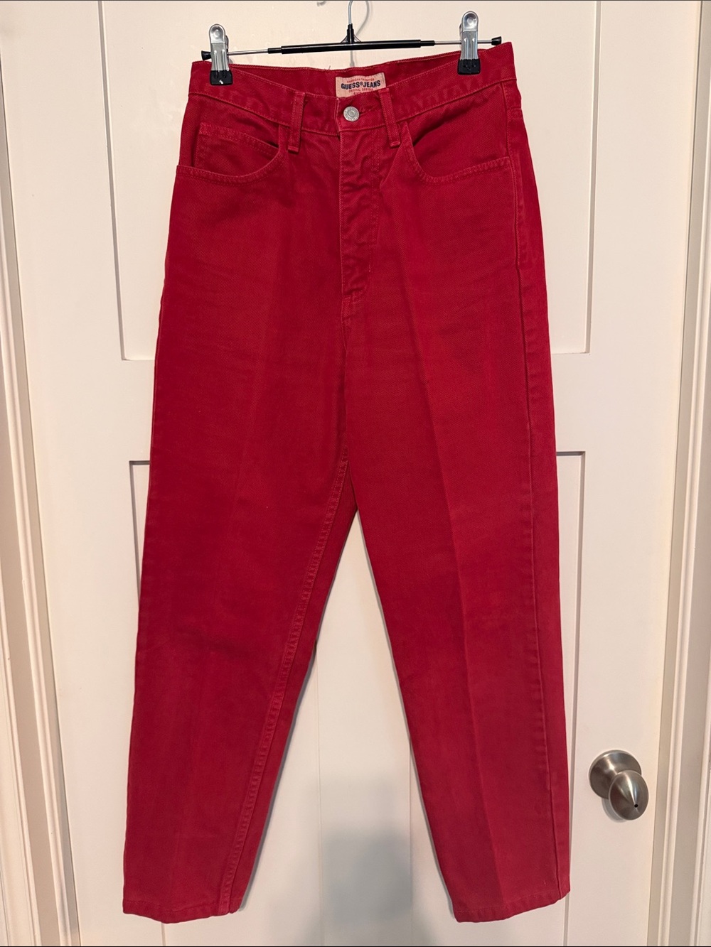 Guess Jeans Vintage 90s Bright Red 100% Cotton Rigid Denim Jeans Tapered Leg
